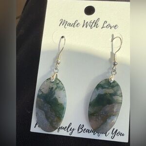 Handcrafted Moss Agate Sterling Silver Dangle Earrings